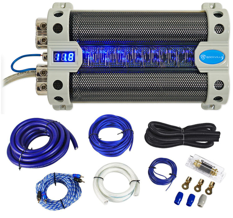 30 Farad Capacitor + 0 Gauge Amp Wiring Kit Bundle
