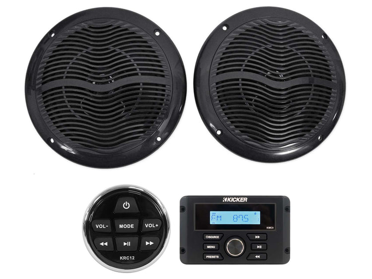 KICKER KMC3 Digital Media Receiver w/Bluetooth+Remote+(2) 6.5" Black Speakers
