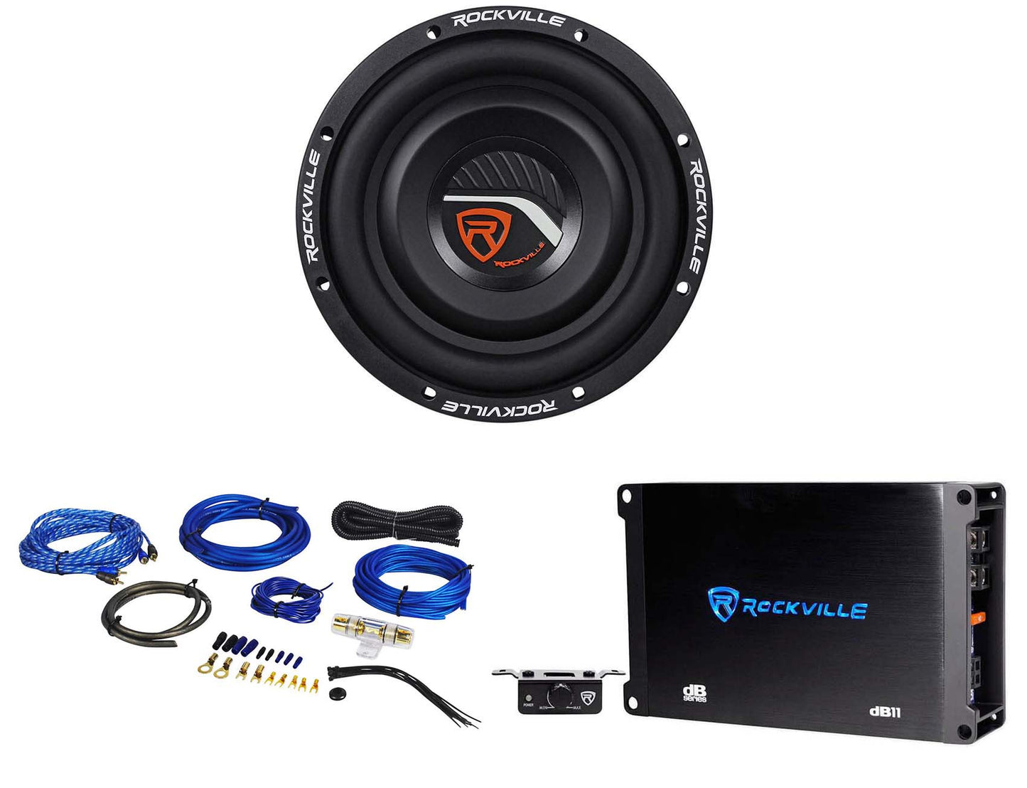 Rockville W8T4-S2 + dB11 Mono Amplifier Bundle