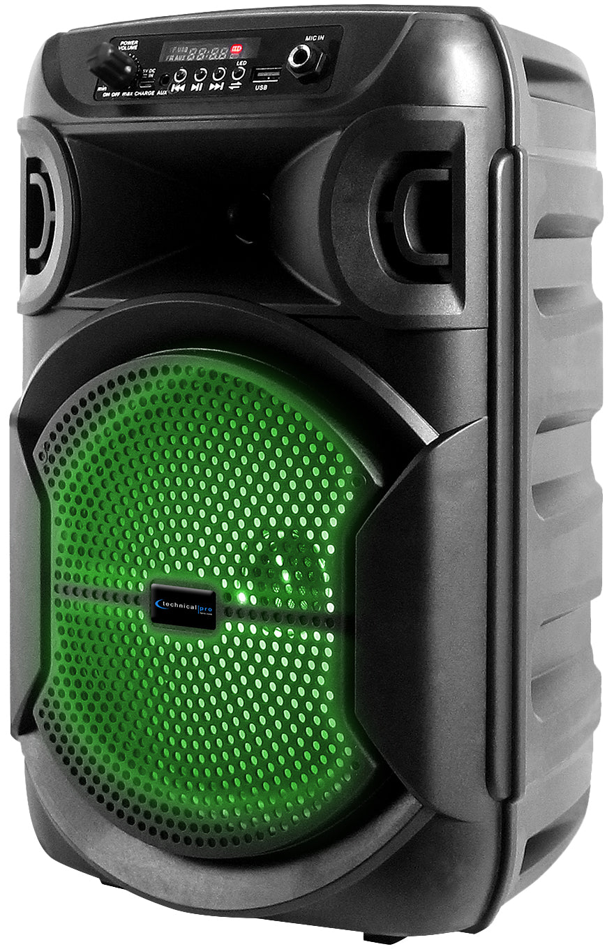 Technical Pro BOOM8 Rechargeable 8" LED Party Speaker w/Bluetooth/USB+Microphone