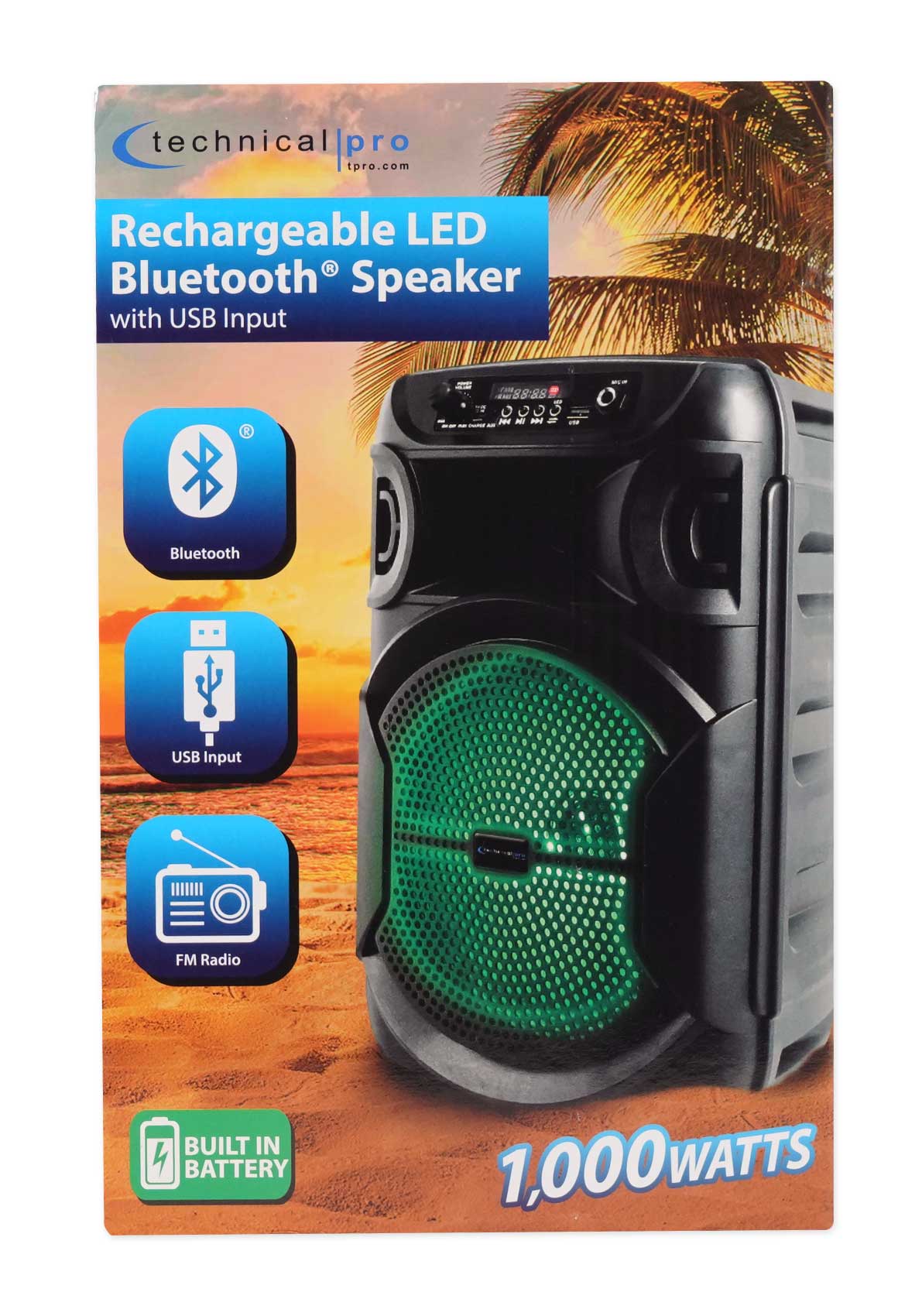 Technical Pro BOOM8 Rechargeable 8" LED Party Speaker w/Bluetooth/USB+Microphone