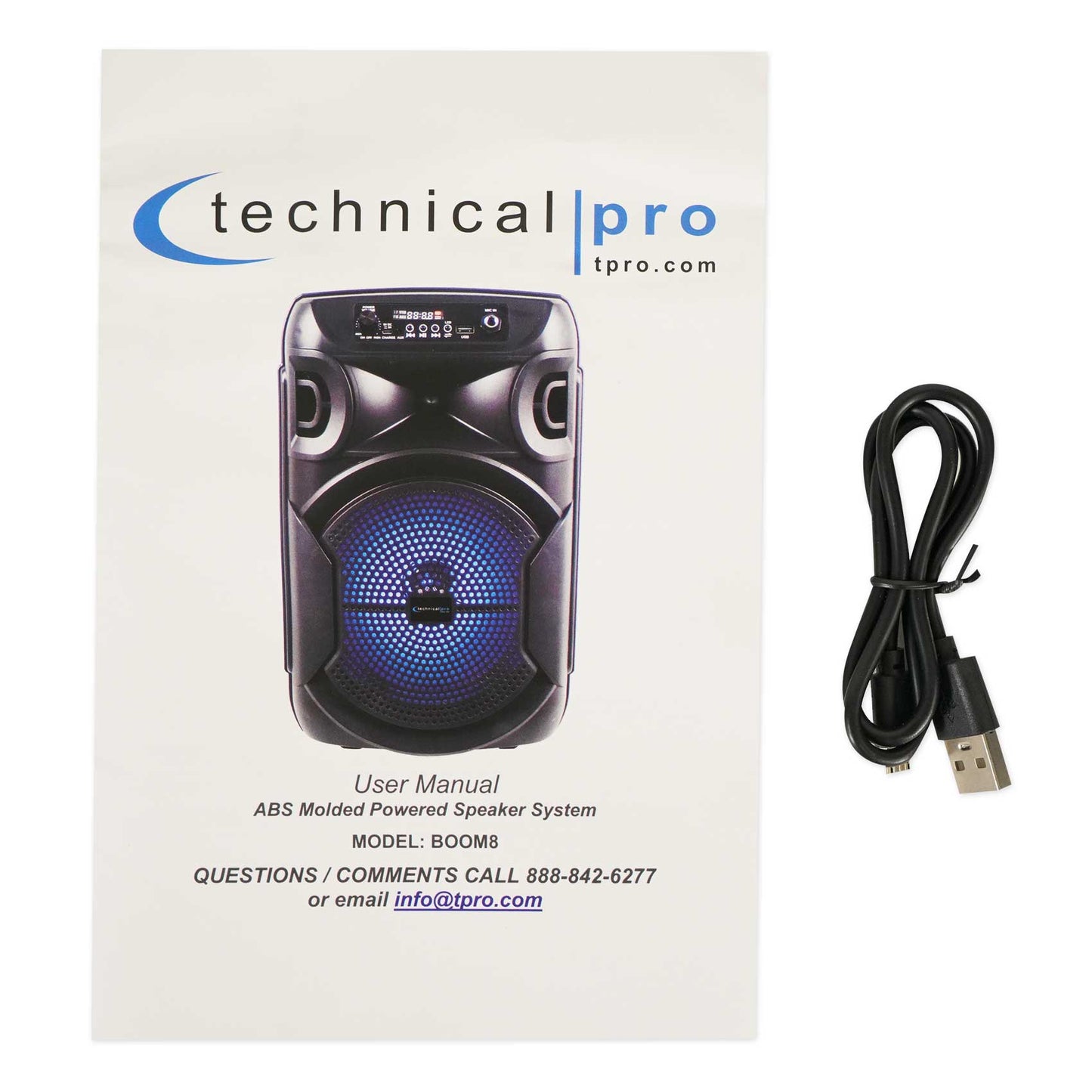 Technical Pro Rechargeable 8" LED Karaoke Machine Speaker System w/Bluetooth+Mic
