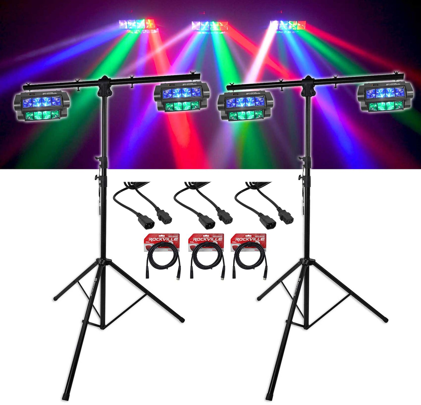 Spyder LED 4-Pack + RVLS1 Lighting Stands Bundle