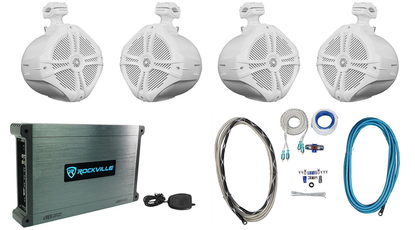 RWB90 White 4-Pack + DBM45 Marine Amplifier Bundle