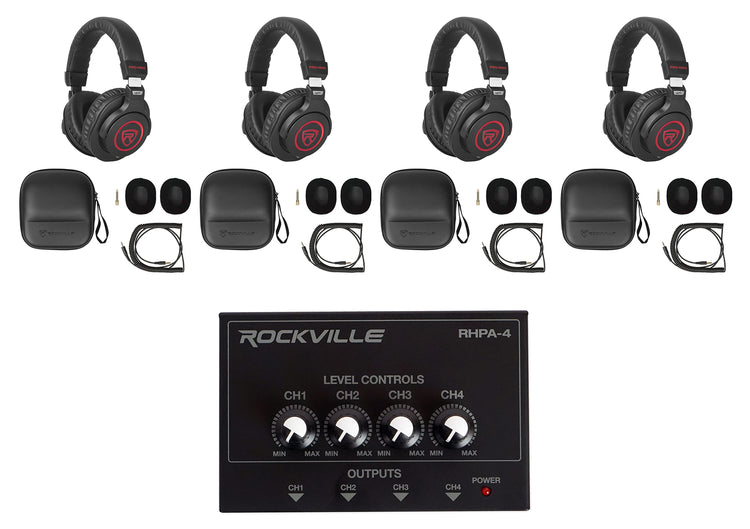 PRO‑M50 SR Headphones 4-Pack + RHPA4 Headphone Amplifier Bundle