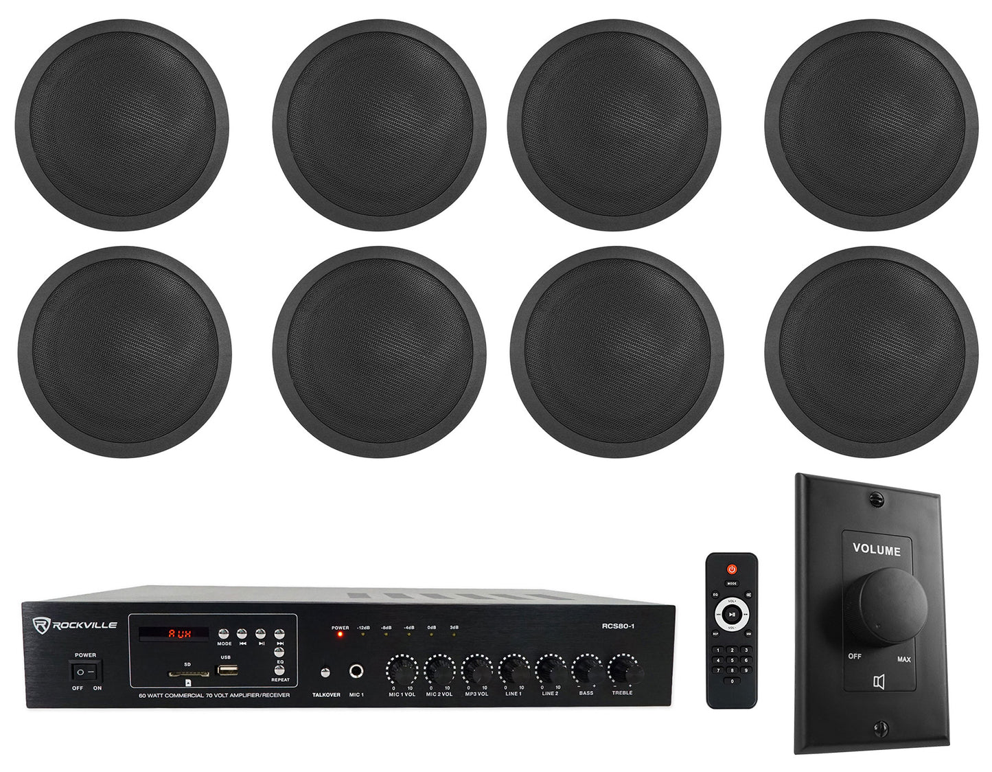 CCL6T Black 8-Pack + RCS80-1 Amplifier Bundle