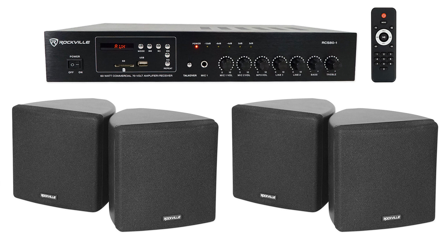 RCS80-1 60W Amp 2-Pack + Cube 3.5" Black Speakers Bundle
