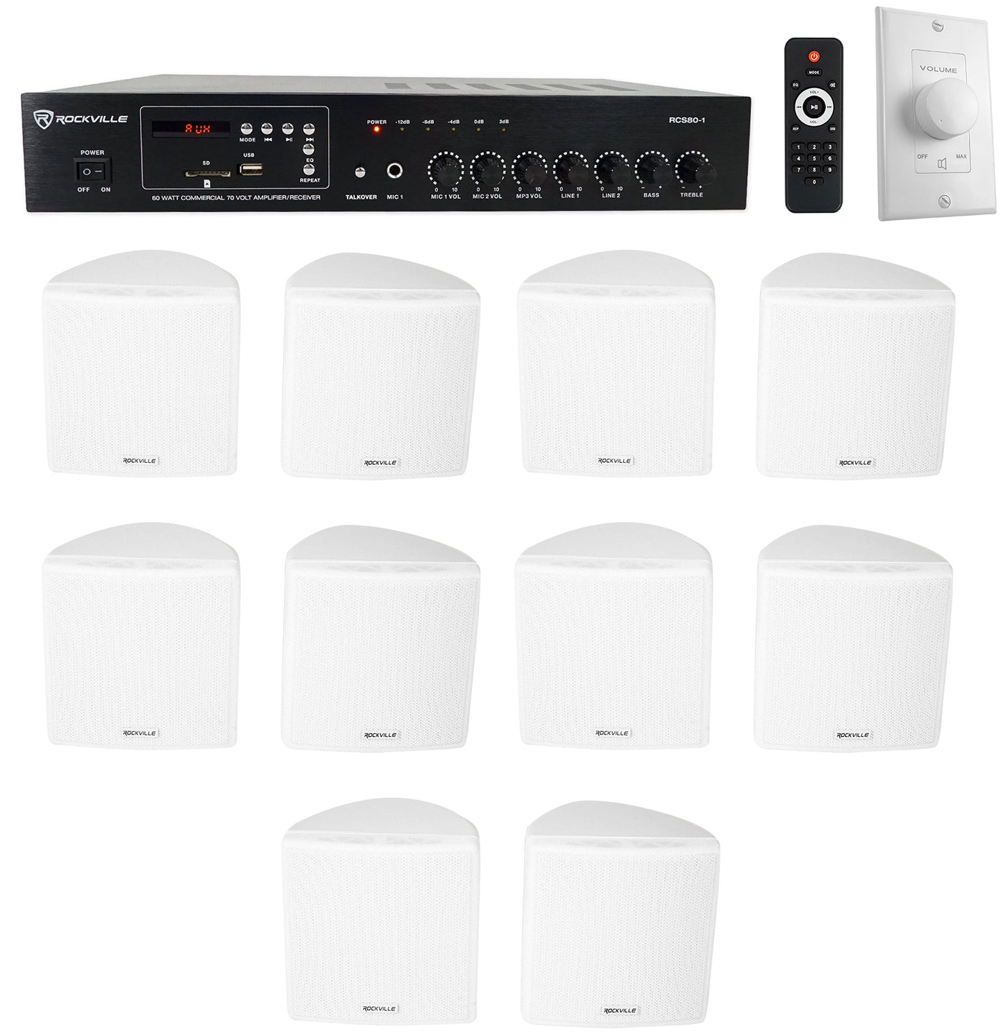 RCS80-1 5-Pack + Cube 70V White + VOL70100 White Bundle