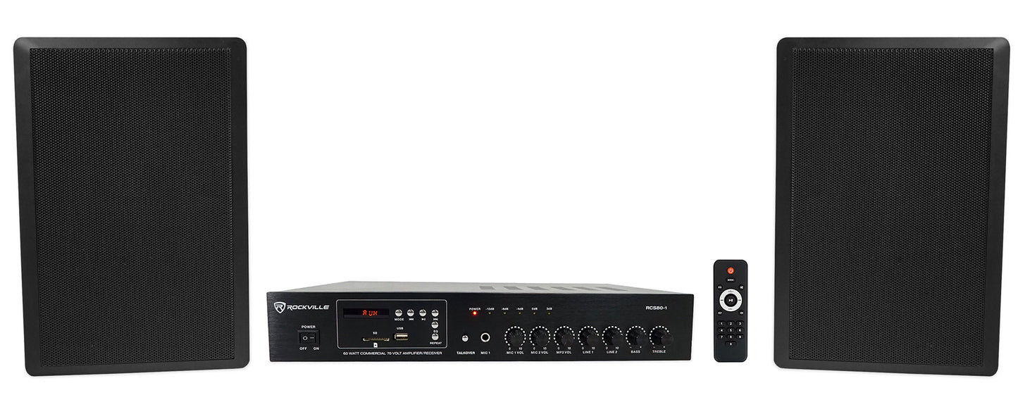 RCS80-1 60W Amplifier + RockSlim 70B Black Wall Speakers 2-Pack Bundle