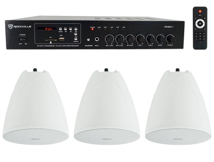 RCS80-1 60W Amplifier 3-Pack + PEN-65T White Pendant Speaker Bundle