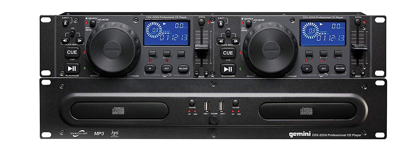 Gemini CDX-2250i Pro DJ Dual Two Deck Rack CD/MP3 Media Player w/USB+Power Strip
