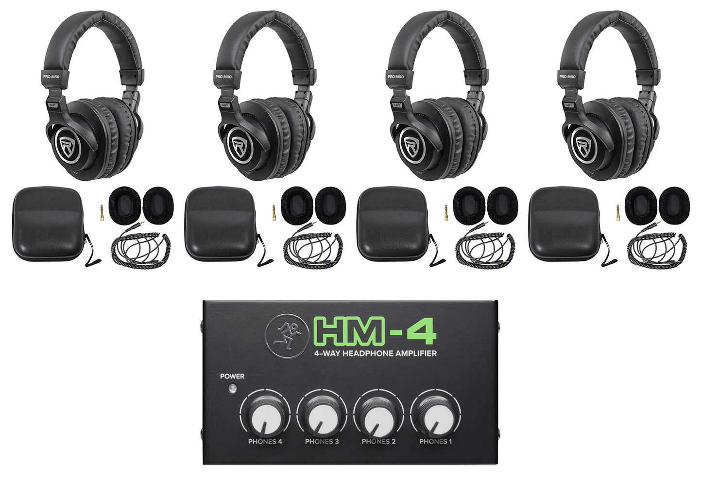 PRO-M50 4-Pack + HM-4 Headphone Amplifier Bundle