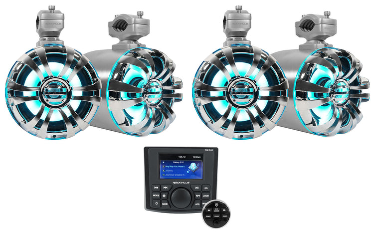 RGHR45 Marine Receiver + WB65KLED Polished Silver Tower Speakers Bundle