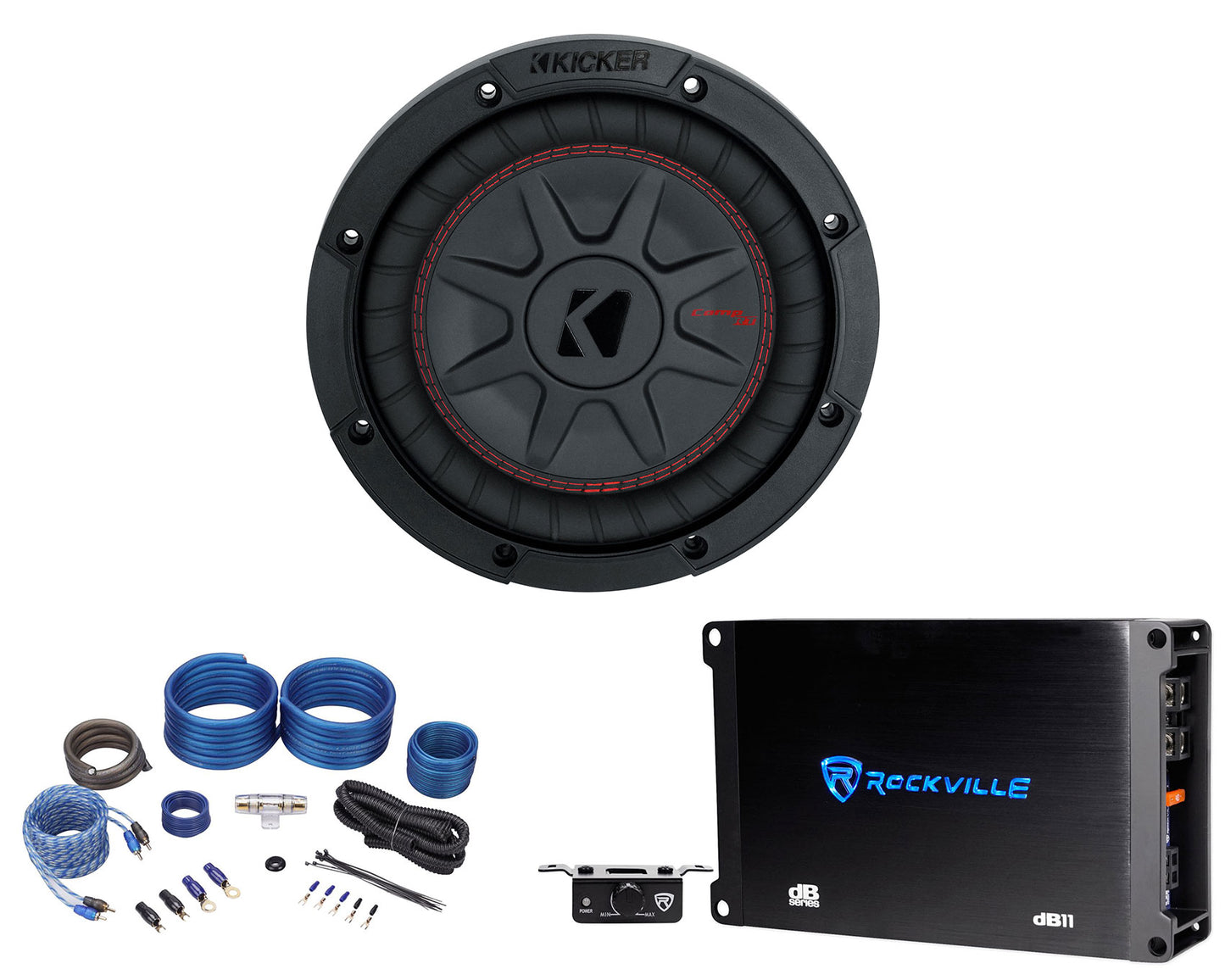 Kicker 48CWRT84 COMPRT8 600w 8" Shallow Car Subwoofer Sub+Mono Amplifier+Amp Kit