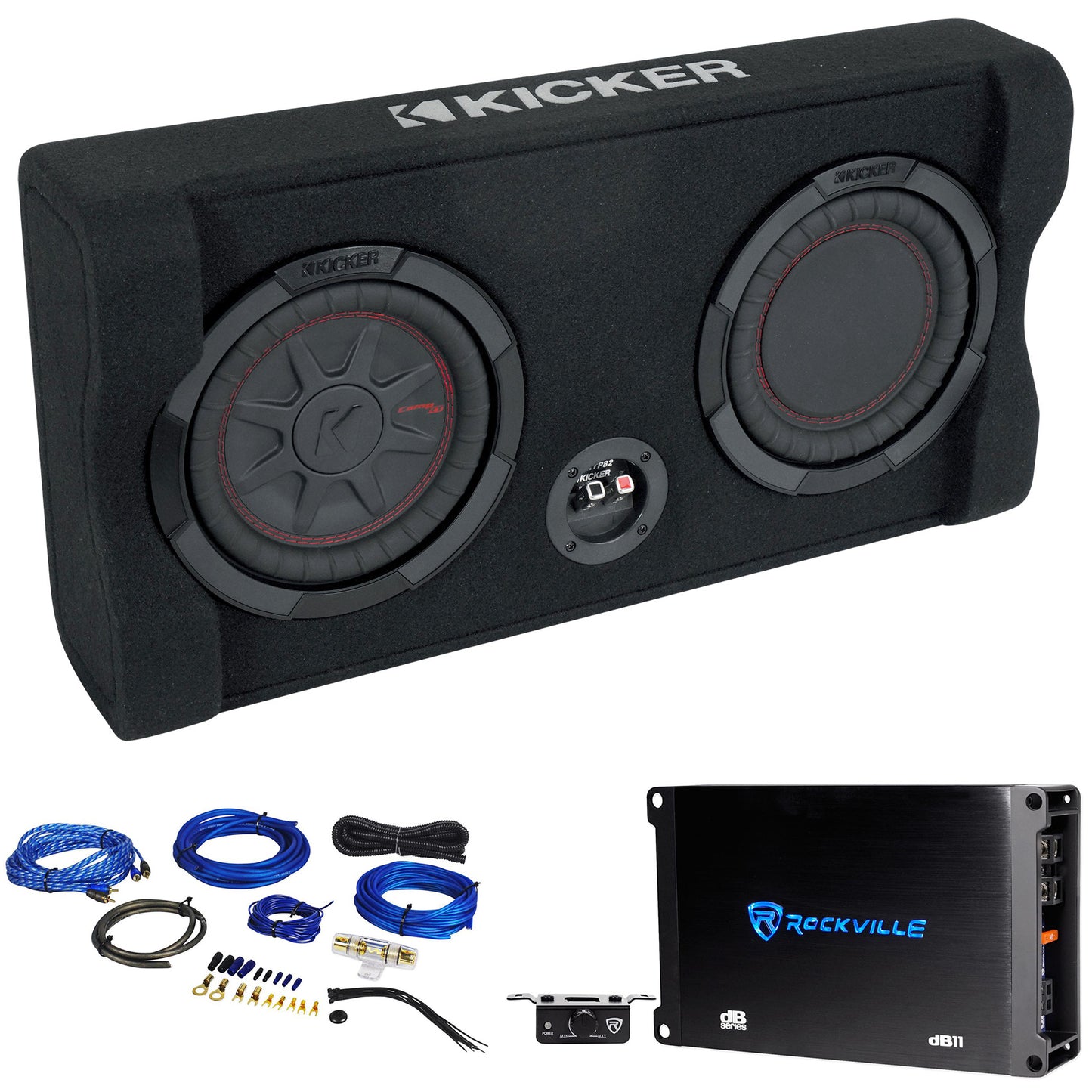 Kicker 48TRTP82 TRTP 8" Down Firing Subwoofer in Sub Enclosure+Amplifier+Amp Kit