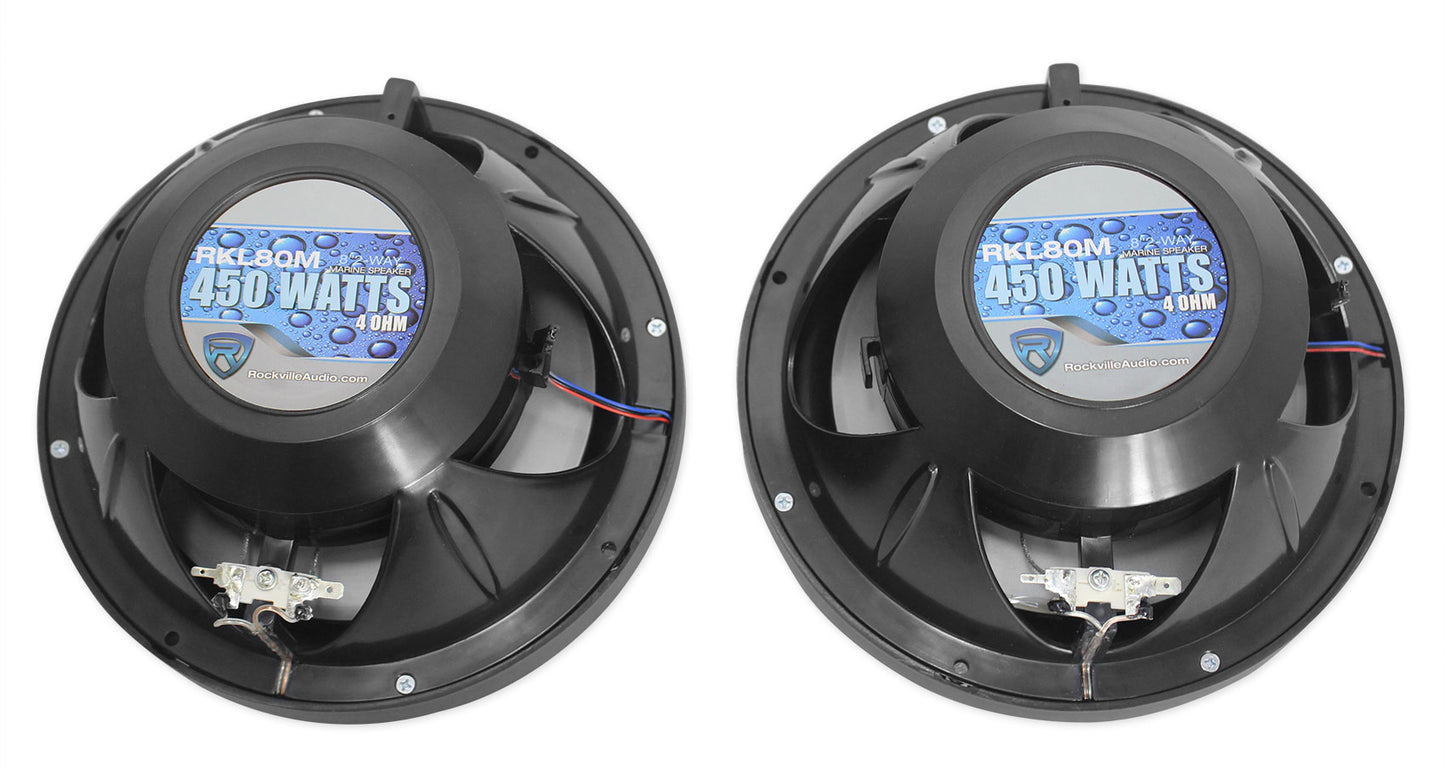 MB Quart MDR2.0 1-Din Marine/Boat Bluetooth Receiver+(4) 8" Black LED Speakers