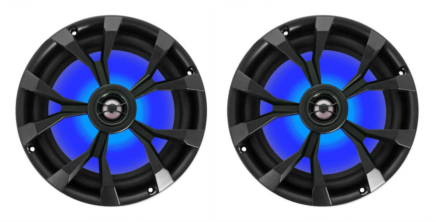 MB Quart MDR2.0 1-Din Marine/Boat Bluetooth Receiver+(4) 8" Black LED Speakers