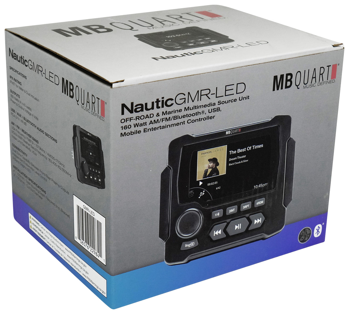 MB Quart GMR-LED Marine/Boat Receiver w/Bluetooth/USB+(4) 8" Black LED Speakers