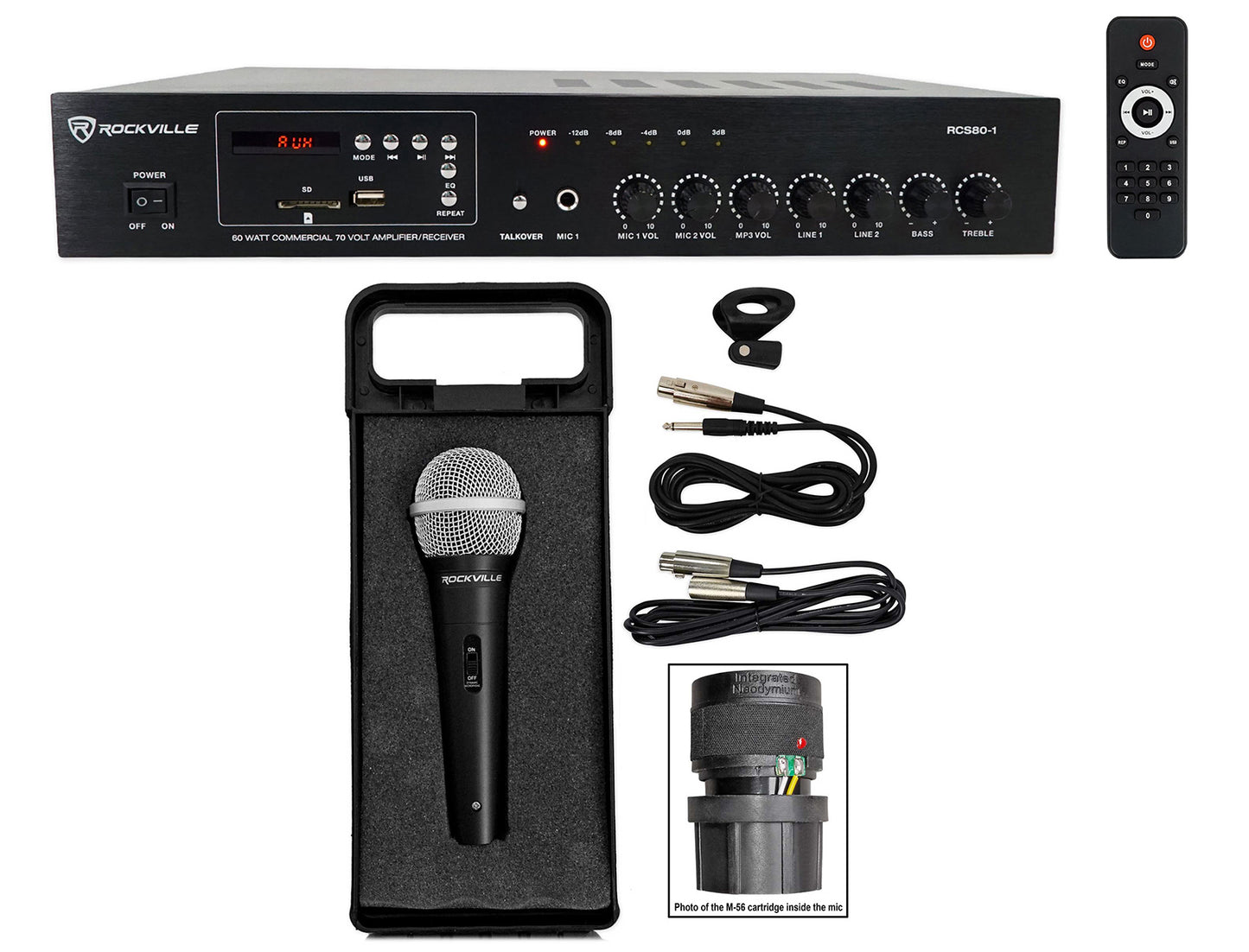 RCS80-1 60W Amplifier + RMC-XLR Wired Microphone Bundle