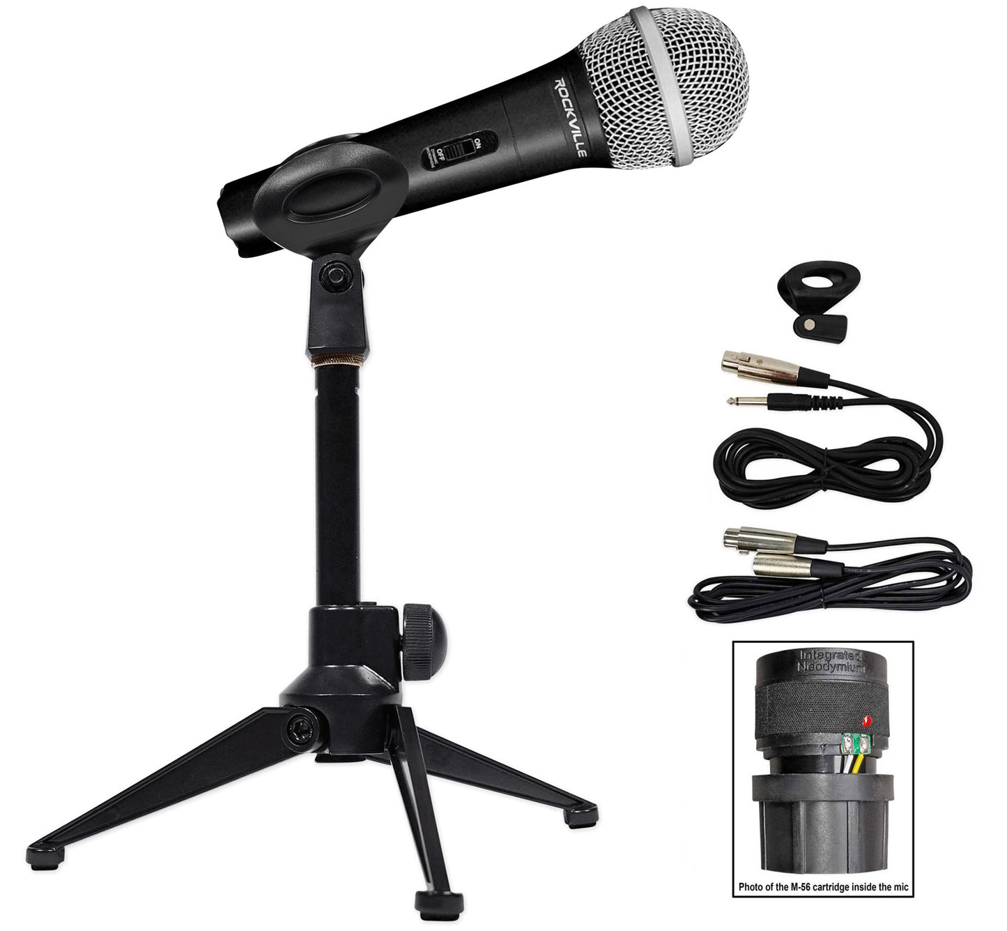 Dynamic Microphone + Desktop Tripod Stand and Cables Bundle