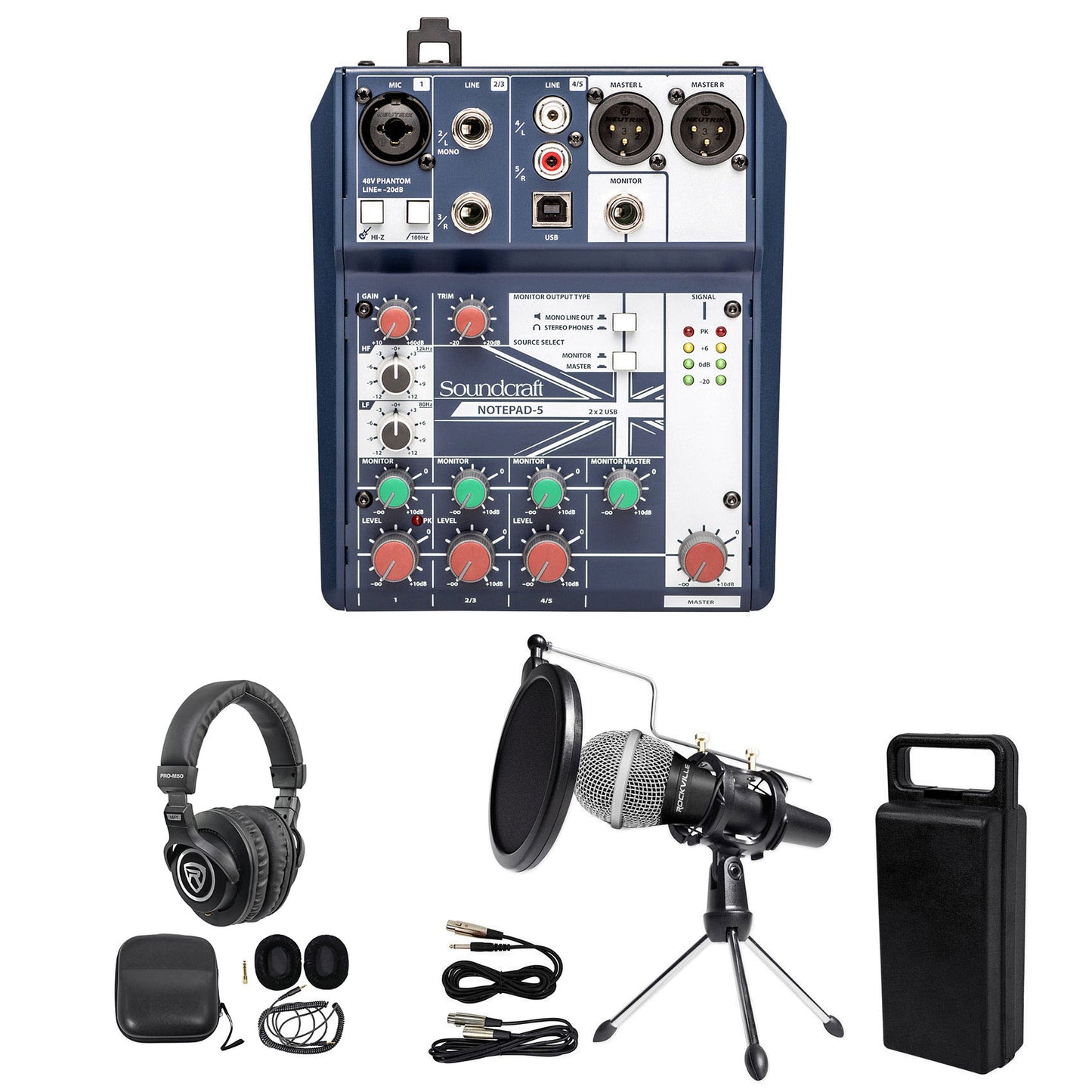 Podcast Podcasting Recording Soundcraft Mixer+Headphones+Mic+Stand