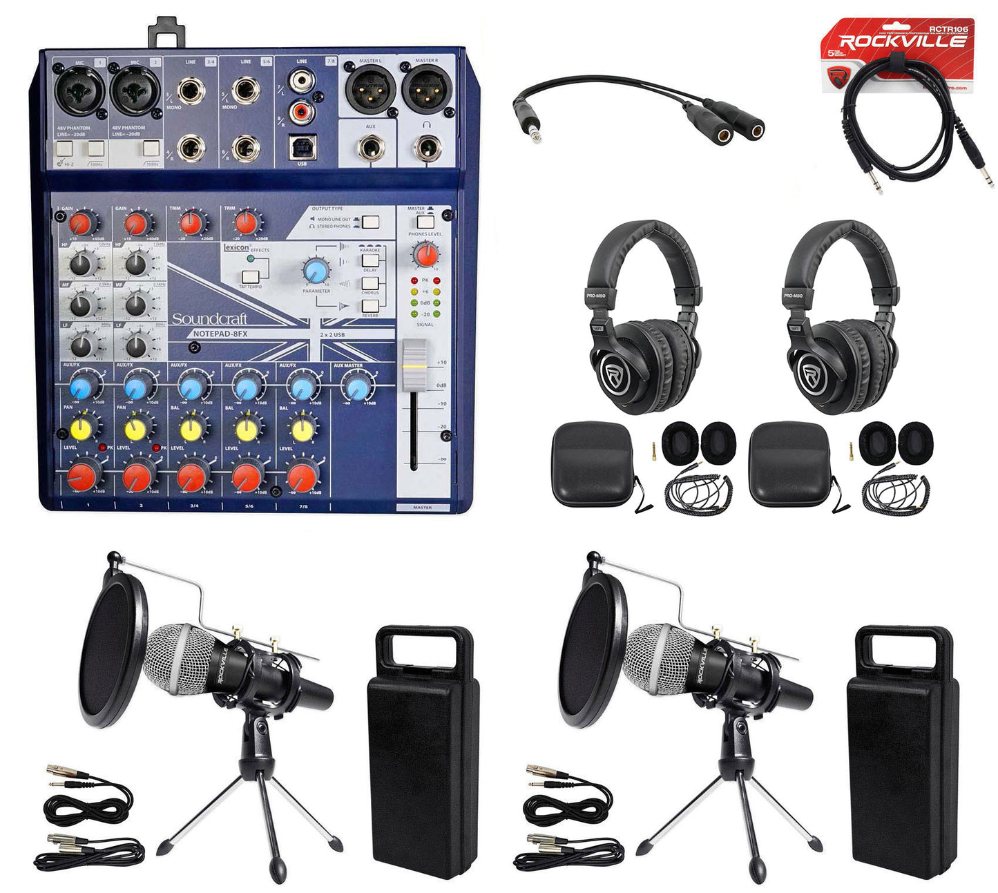 2 Person Podcasting Podcast Kit Soundcraft Mixer+Headphones+Mic+Stand