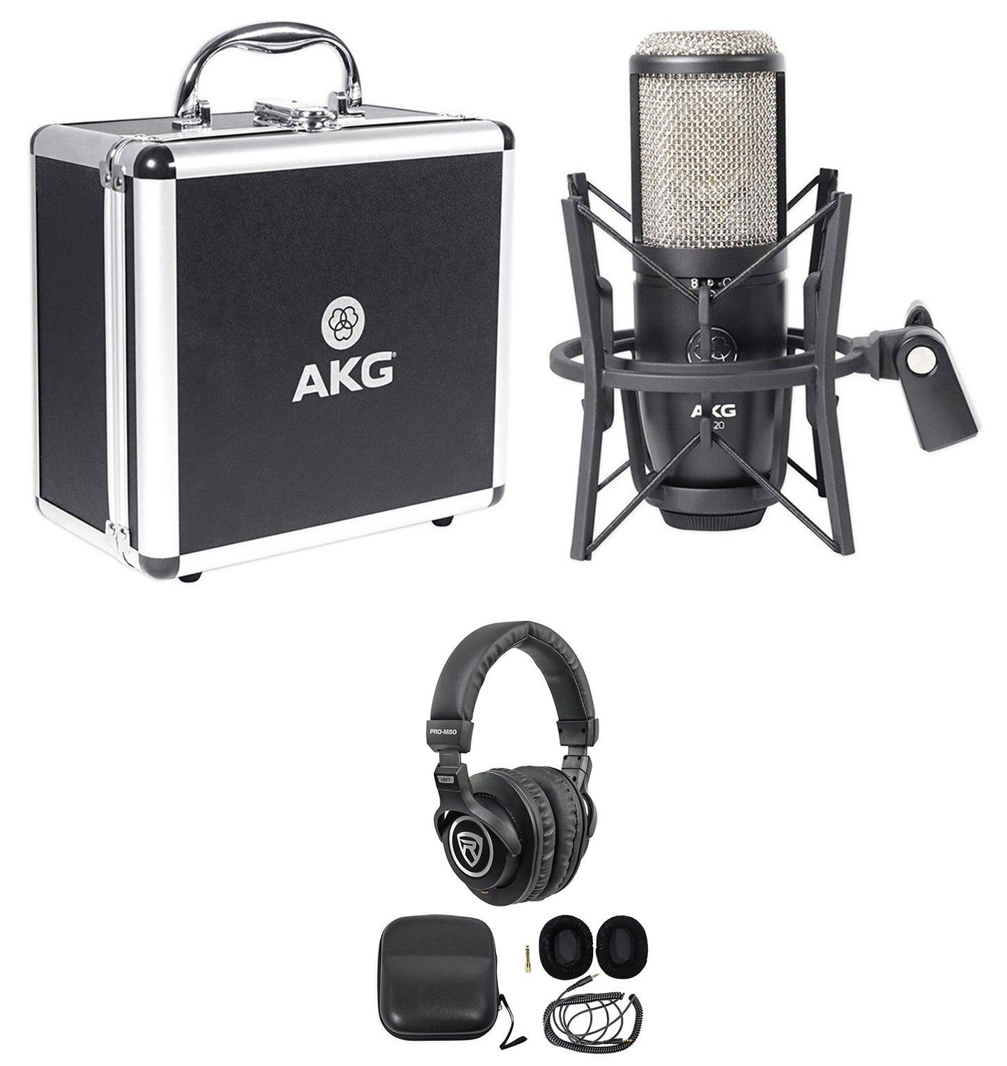 AKG P420 Studio Condenser Recording Podcasting Microphone Mic+Case+Headphones