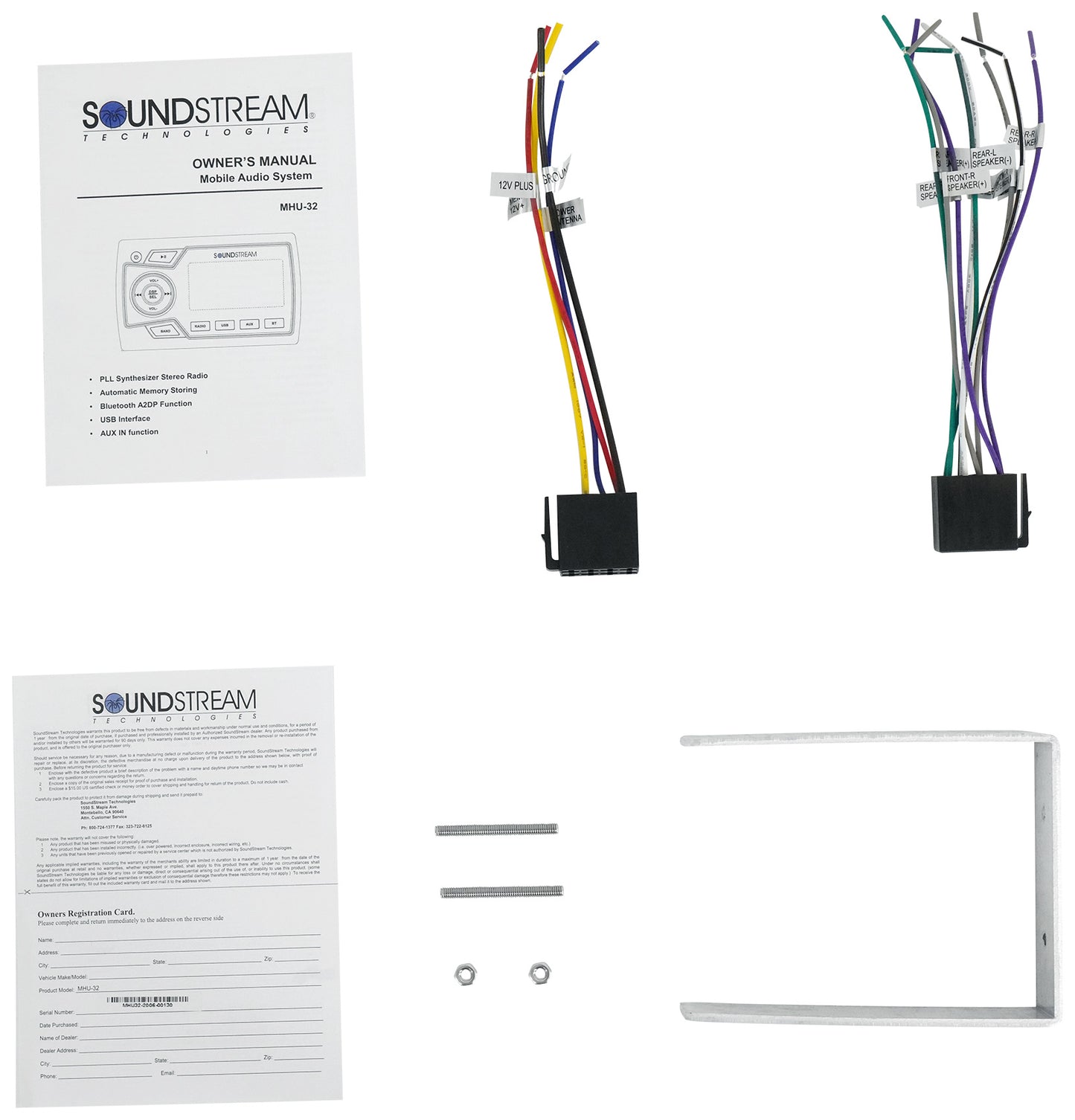 Soundstream MHU-32 Marine Boat Bluetooth Receiver+(2) 6.5" White Tower Speakers