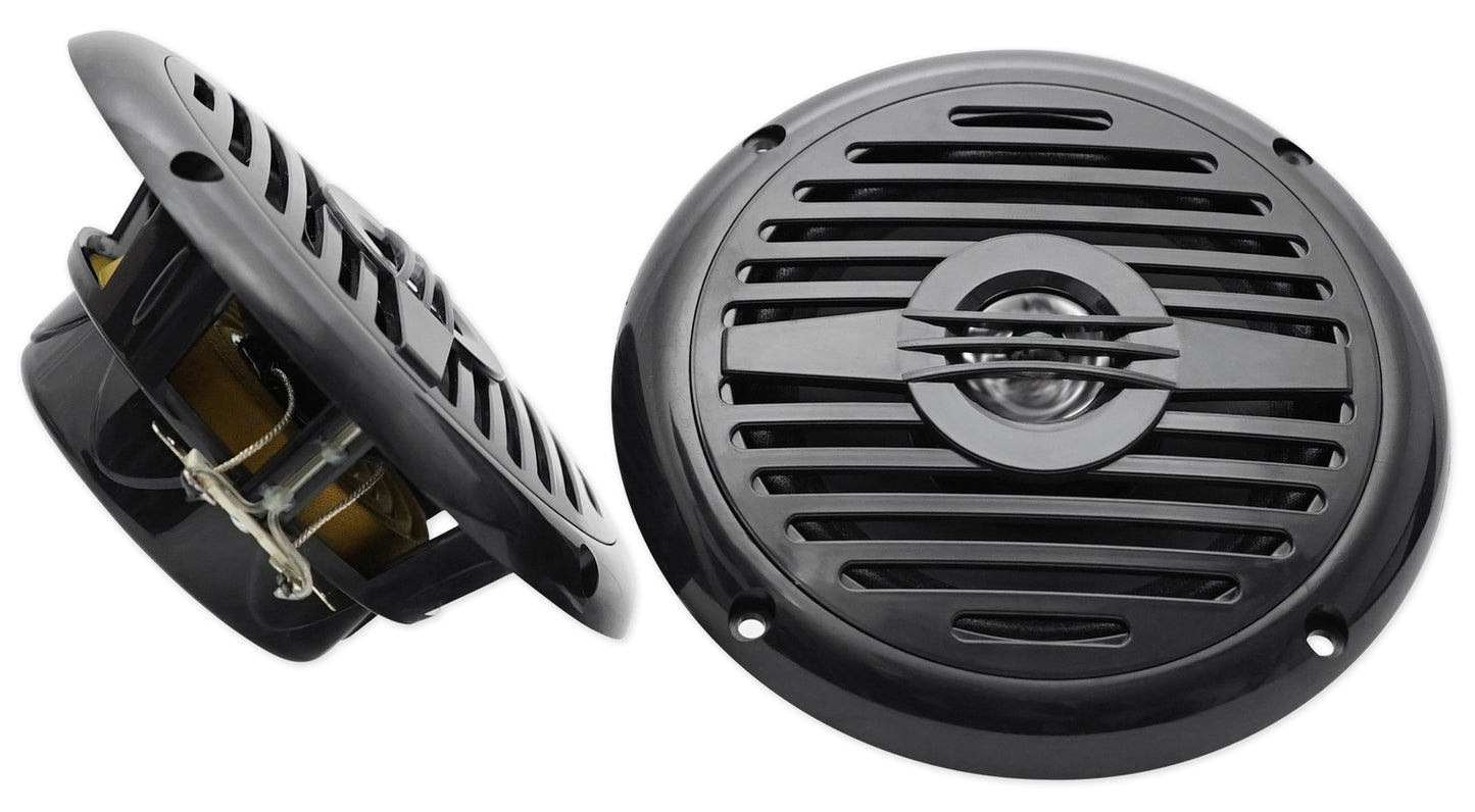 Soundstream MHU-32 Marine Boat ATV/UTV Bluetooth Receiver+4 Black 5.25" Speakers
