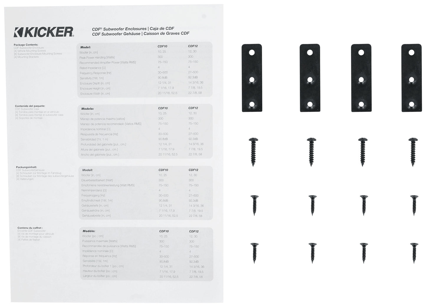 KICKER 48CDF124 Comp12 12" 300w Down Firing Car Subwoofer+Mono Amplifier+Amp Kit