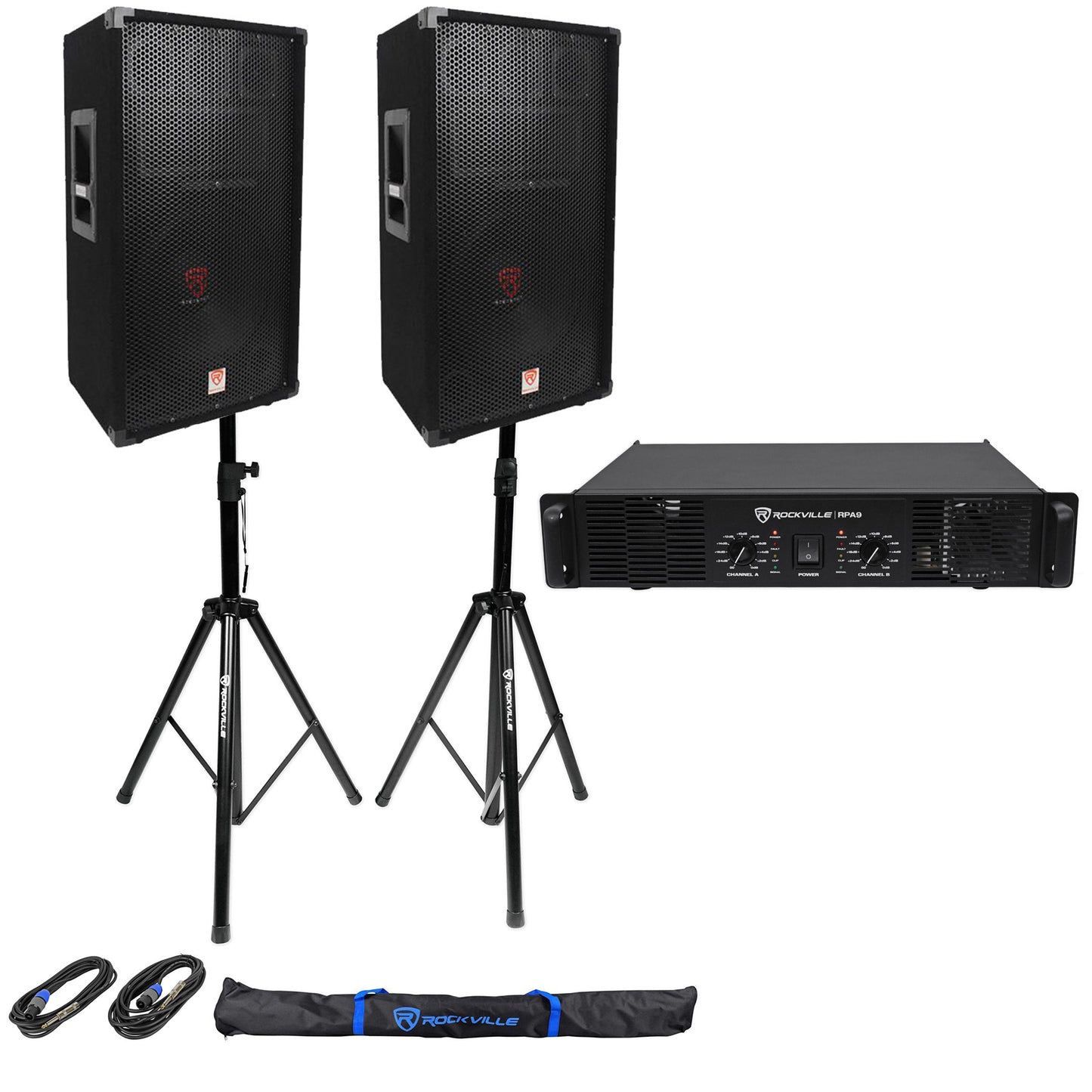 RSG12 2-Pack + RPA9 Amp + Stands + Cables Bundle