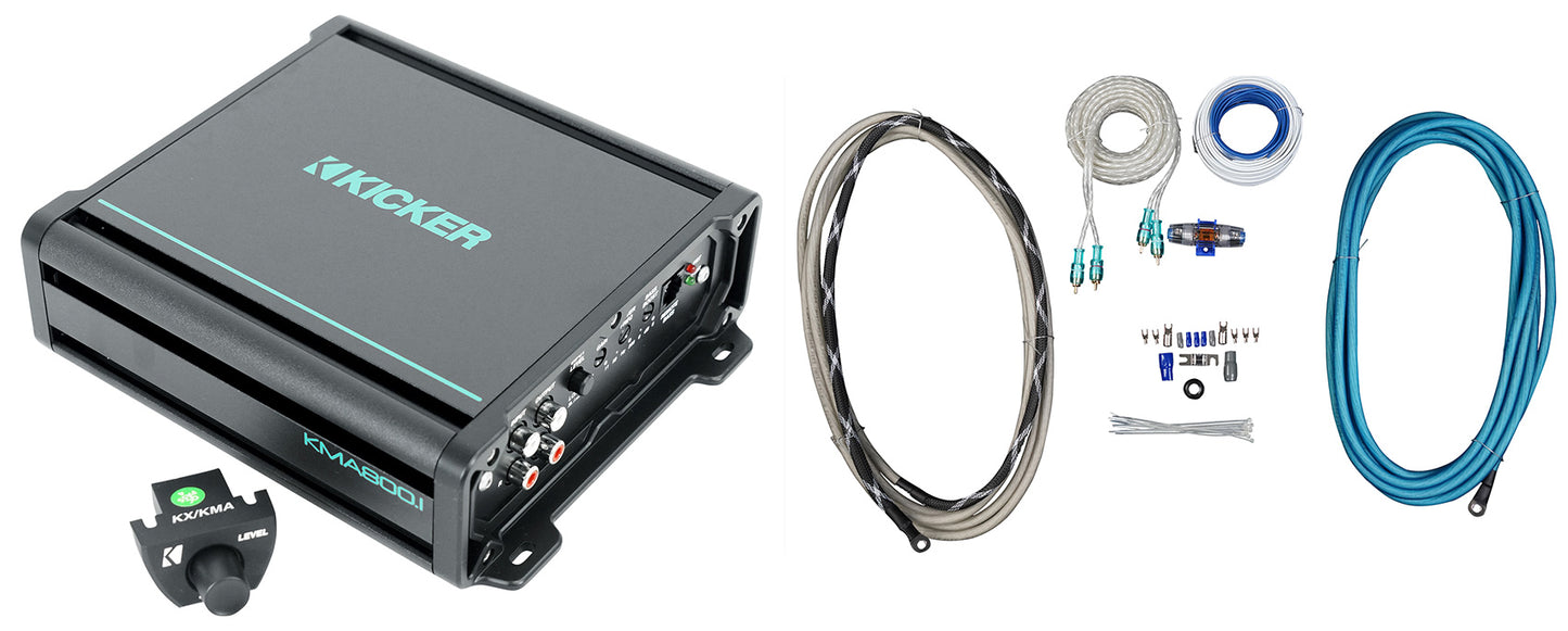 KICKER 48KMA8001 800 Watt 1-Ohm Marine/Boat Mono Sub Amplifier+Amp Kit KMA800.1
