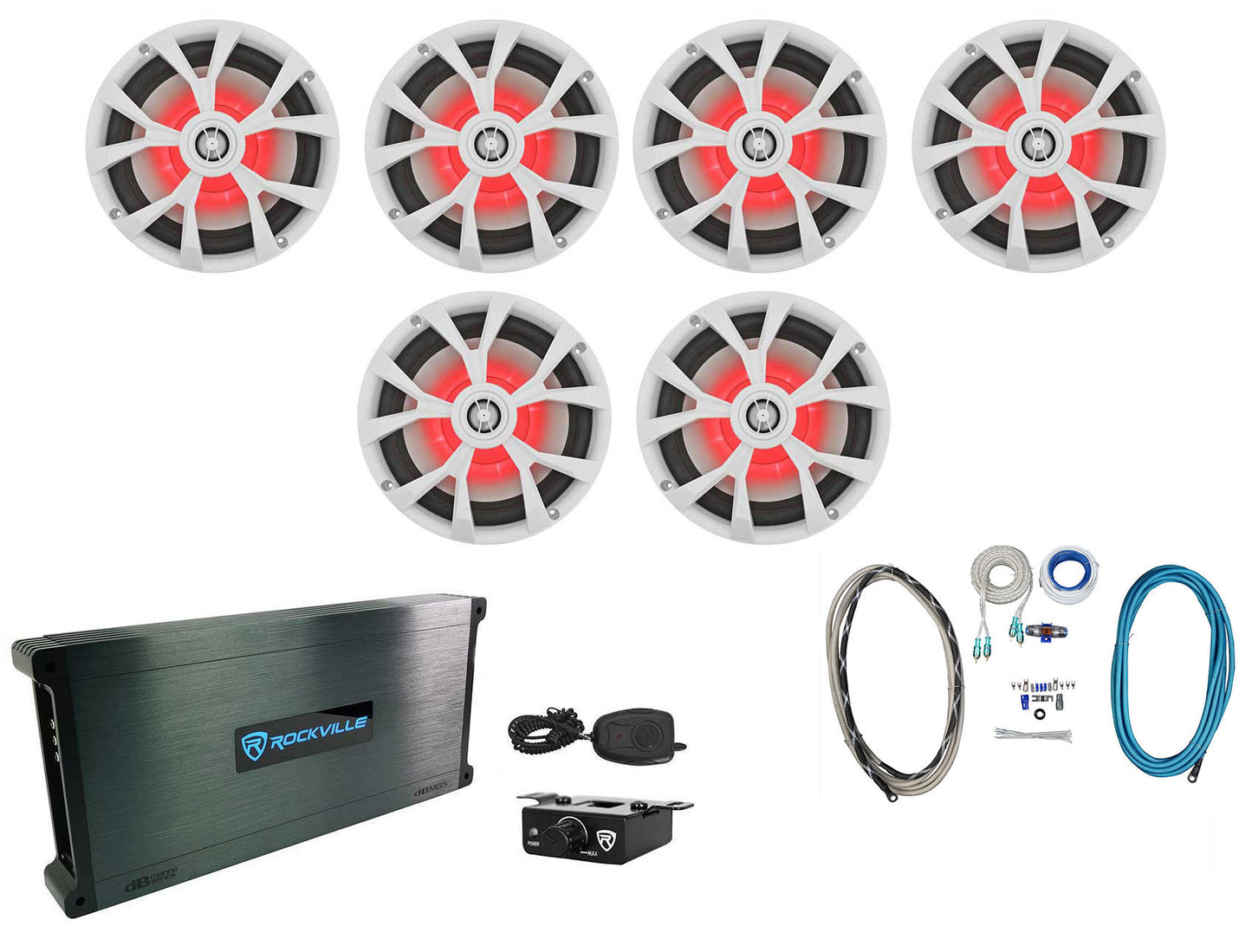 RKL80MW LED White 6-Pack + DBM65 Marine Amplifier Bundle