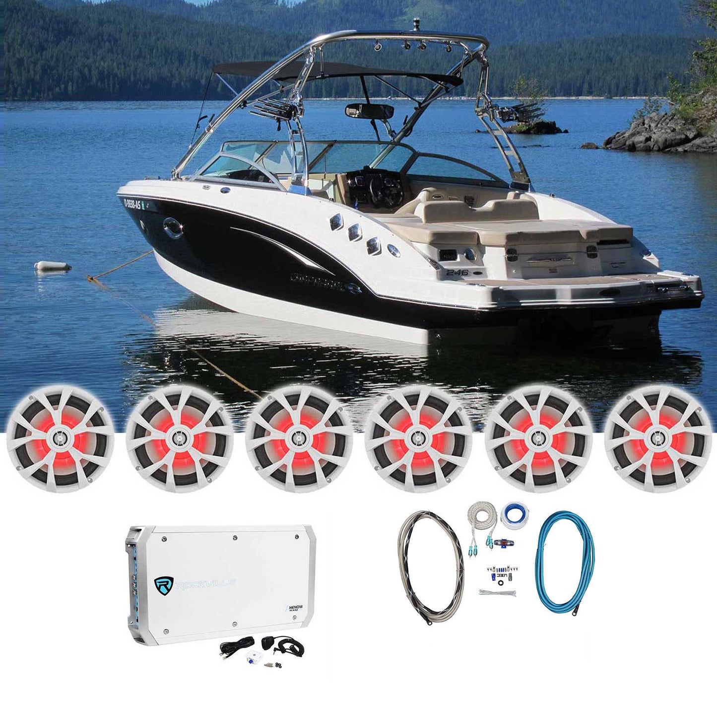 RKL80MW 6-Pack White + RXM-S6 Amplifier + RMWK4 Install Kit Bundle