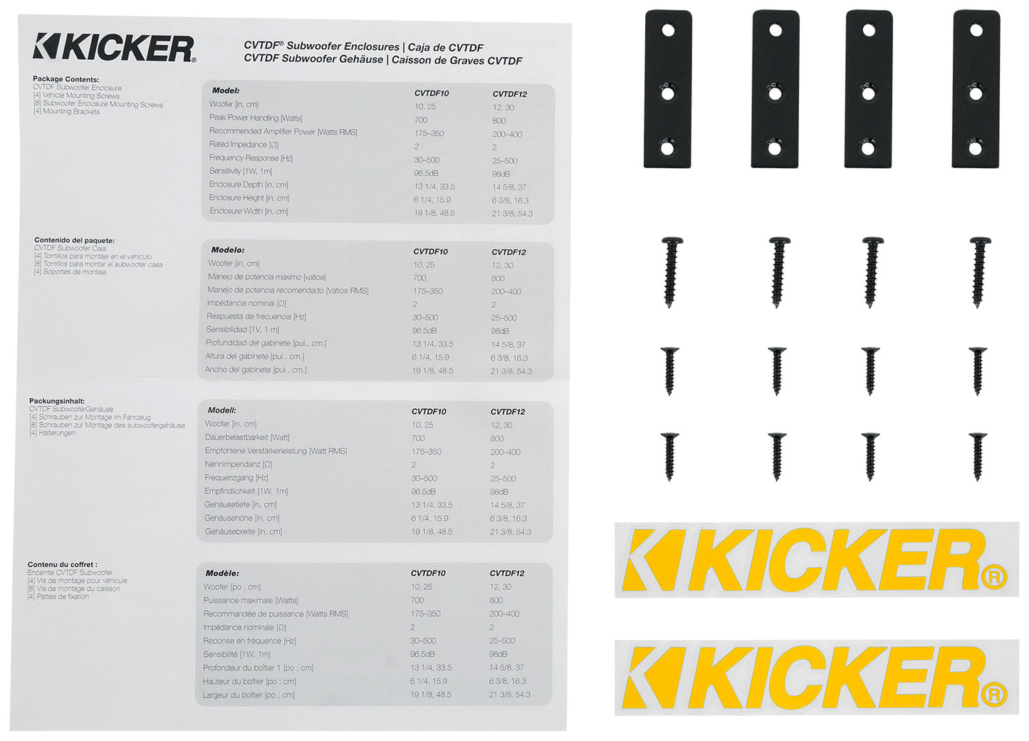 KICKER 48CVTDF122 CVTDF Down-Firing 12" 800w Subwoofer+Sub Box+Amplifier+Amp Kit