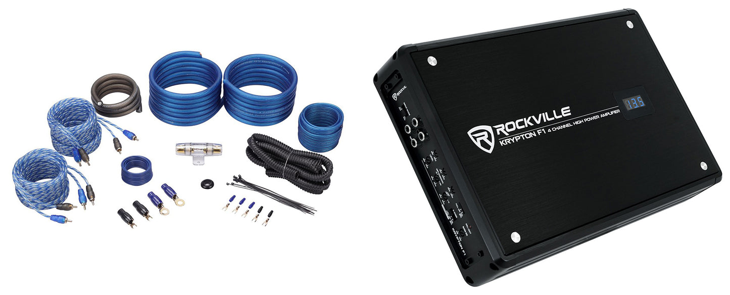 KRYPTON F1 4‑Channel Amplifier + 4‑Gauge 4‑Channel Amp Wiring Kit Bundle