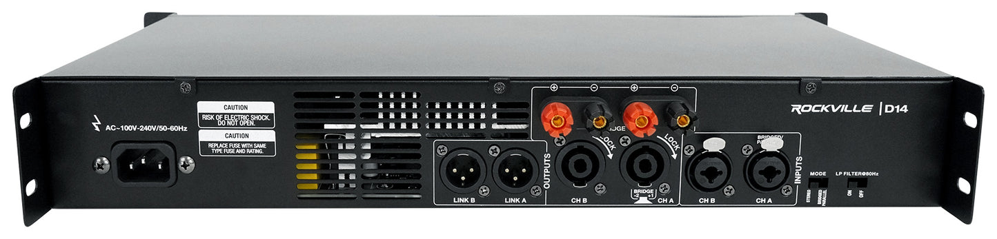 D14 Amplifier + 25' Speakon Cables 2-Pack Bundle