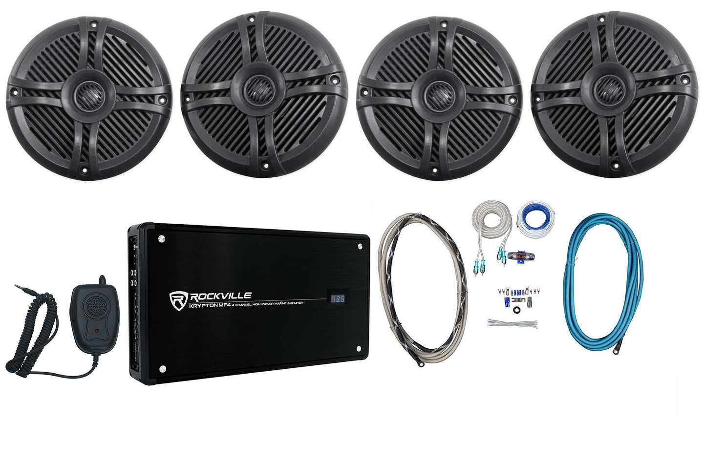 RMSTS65B 6.5" Marine Speakers 2-Pack + KRYPTON MF4 Amplifier Bundle