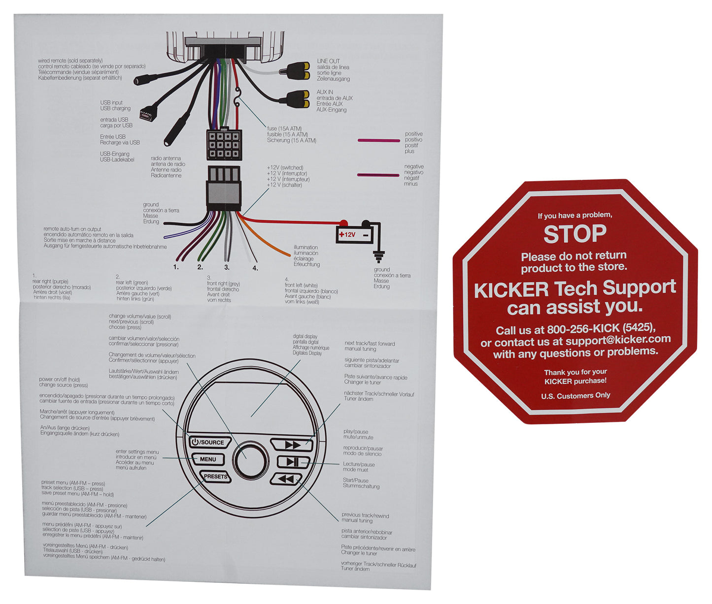 KICKER KMC2 Digital Media Receiver w/Bluetooth+Remote+2) 6.5" Black LED Speakers