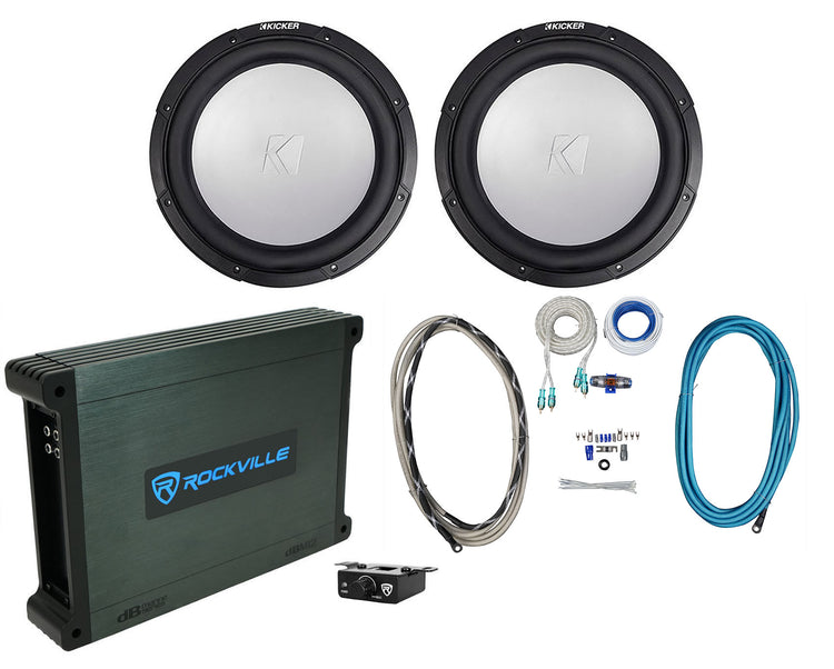 2) KICKER 45KMF124 12" 350w Free-Air Marine Boat Subwoofers+Mono Amplifier+Wires