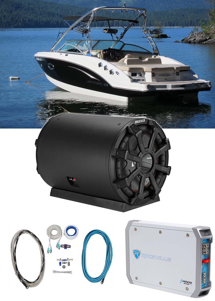 KICKER 46CWTB104 TB 10" 800 Watt Marine Subwoofer+Enclosure+Amplifier For Boat