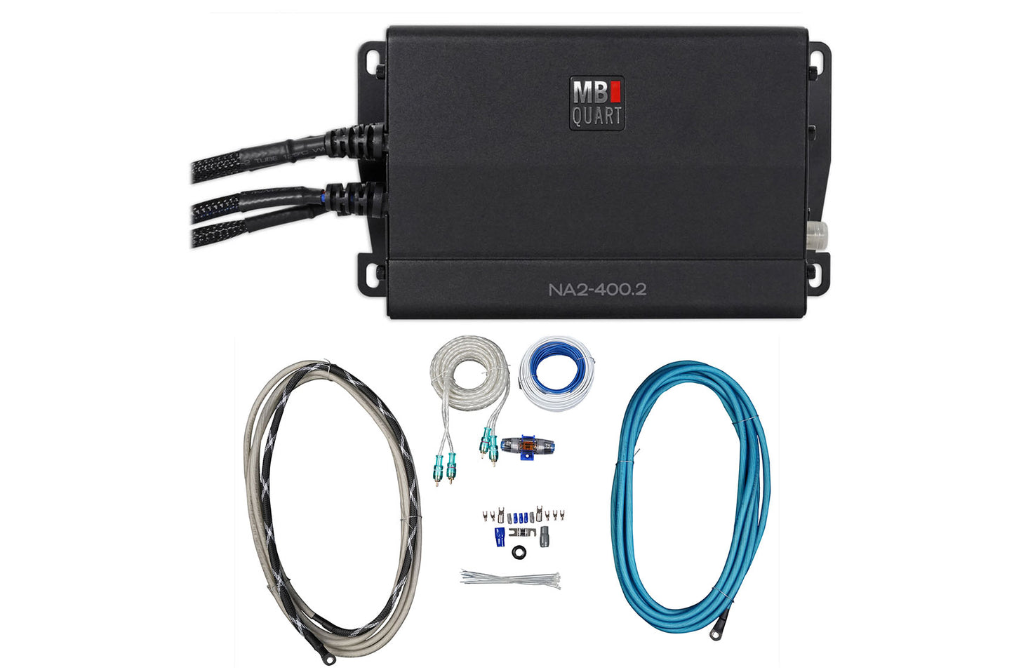 MB QUART NA2-400.2 400 Watt RMS 2-Ch. Marine Boat ATV Compact Amplifier+Amp Kit