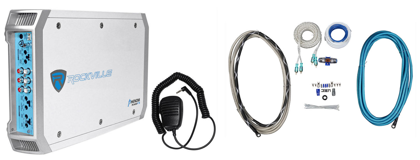 RXM-F3 Marine 4-Ch Amp + RMWK4 Marine Amp Kit Bundle