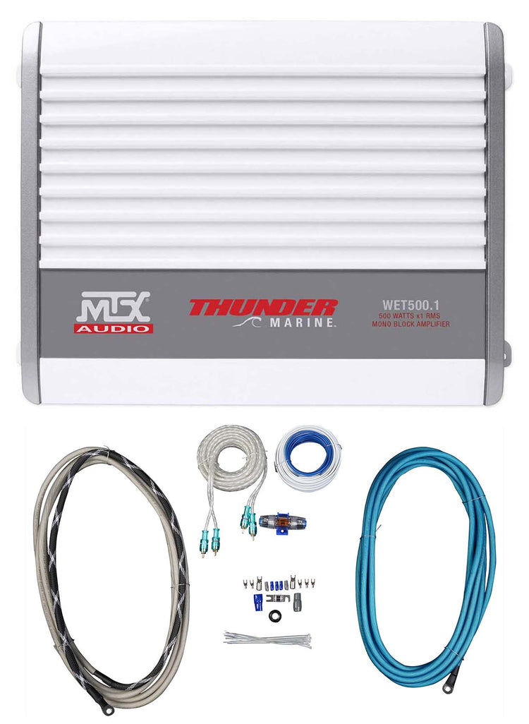 MTX WET500.1 1000w Marine Mono Amplifier Class D+Amp Kit 4 Boat/ATV/UTV/RZR/Cart
