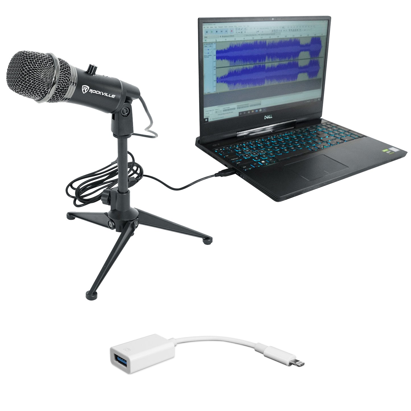 A-STREAM Live Streaming USB Microphone + iUSB Lightning Adapter Bundle