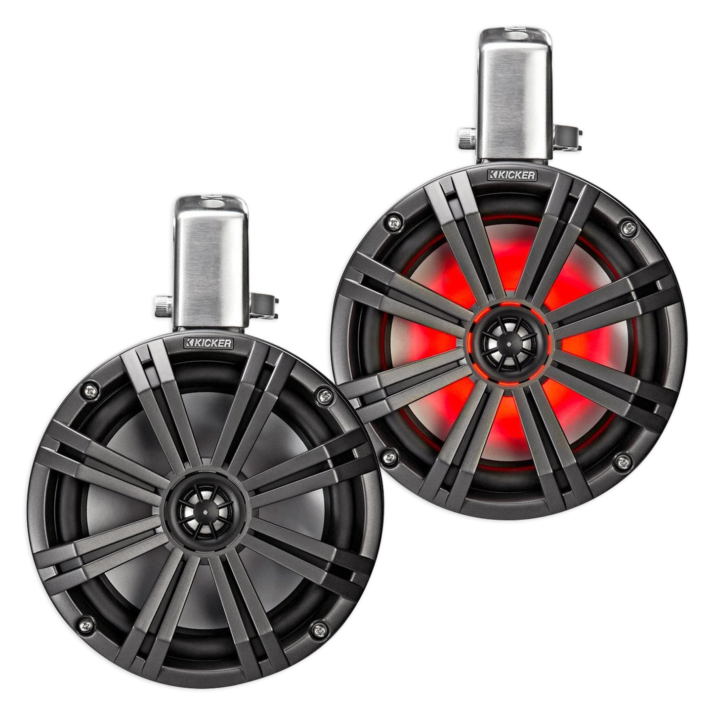 Pair KICKER 45KMTC8 8" 600w Marine Wakeboard Tower Speakers+2-Channel Amplifier
