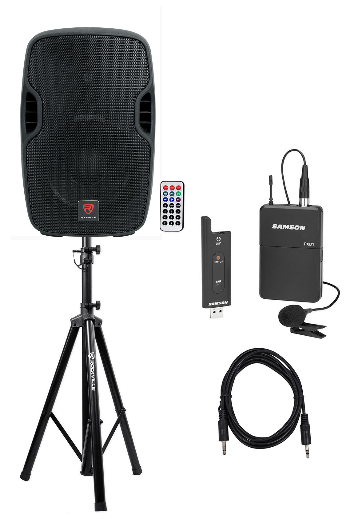 BPA10 10" Powered Speaker + Samson Lavalier Wireless Mic Bundle