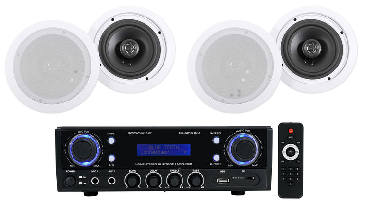 BLUAMP 100 + HC655 6.5" Ceiling Speakers 4-Pack Bundle