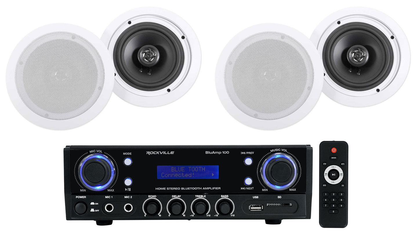 BLUAMP 100 + HC655 6.5" Ceiling Speakers 4-Pack Bundle