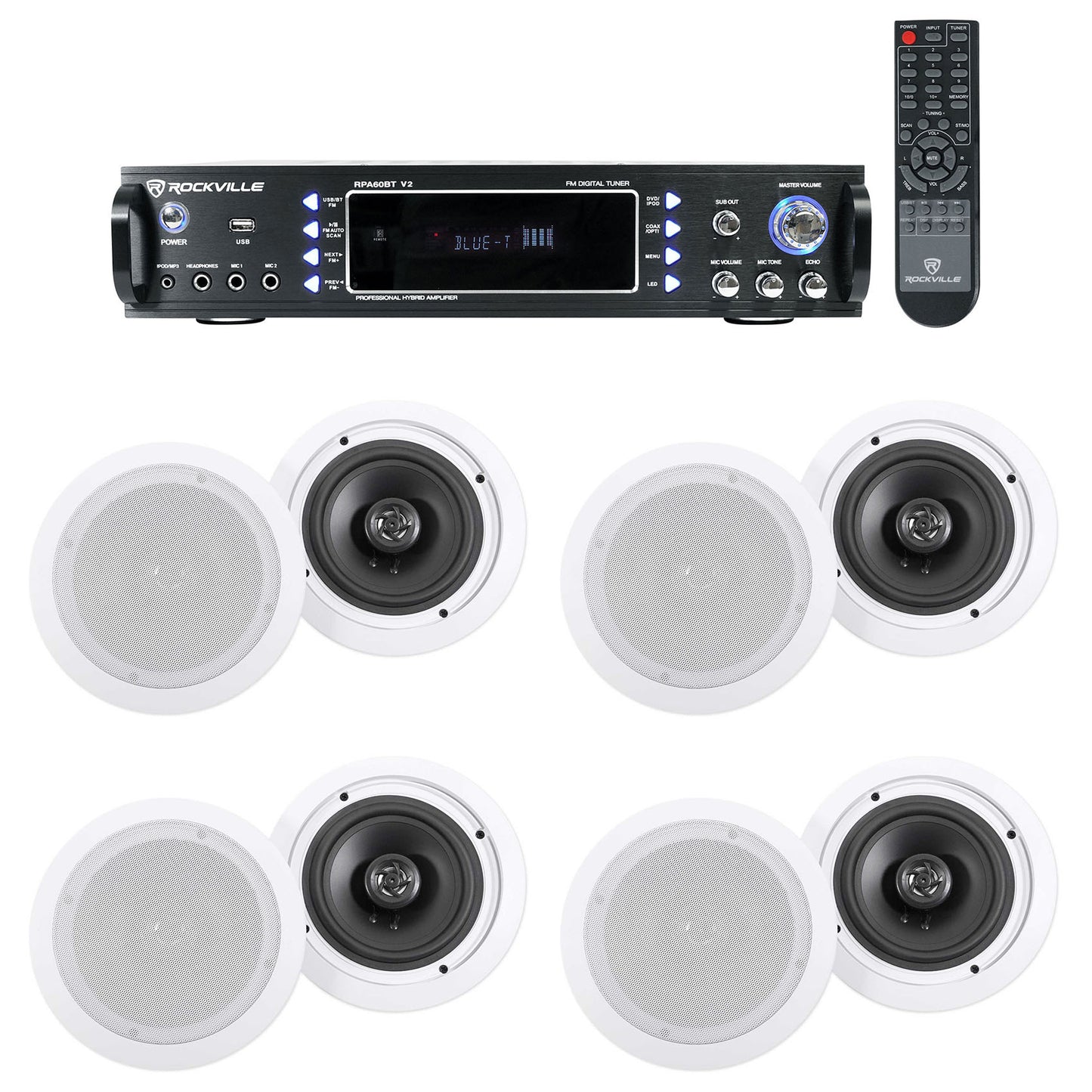 RPA60BT 8-Pack + HC655-16 White Ceiling Speakers Bundle